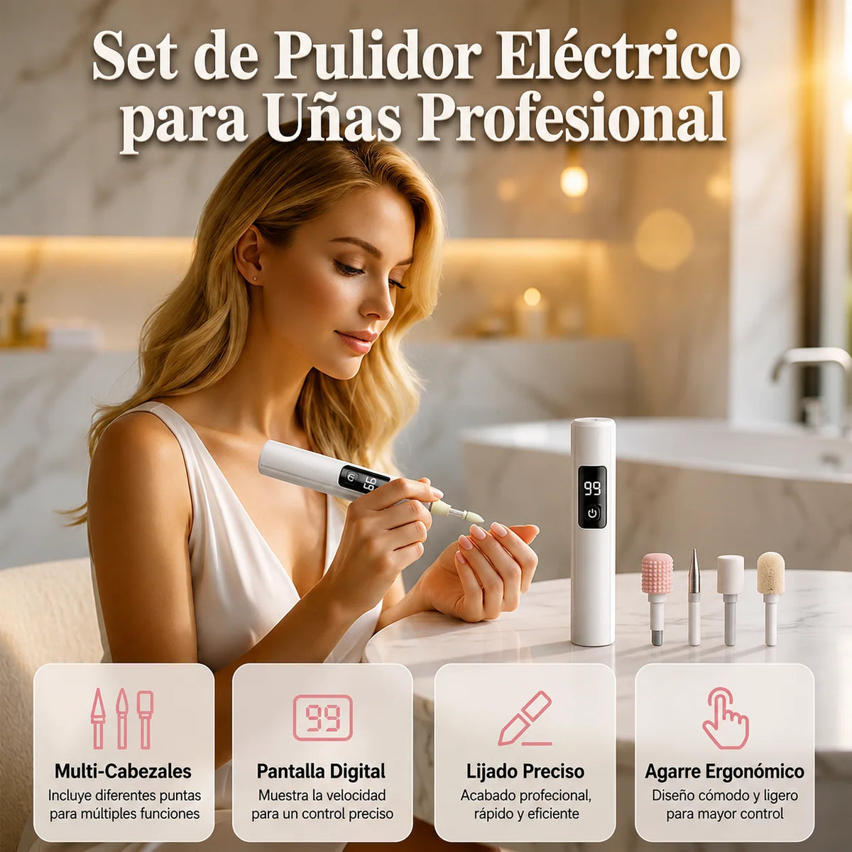 🔥 Compra 1 y llévate 2 | Pulidora de uñas eléctrica profesional